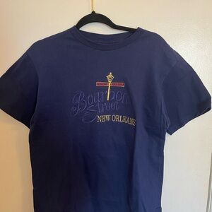Vintage Bourbon Street New Orleans Embroidered Navy Blue T-Shirt